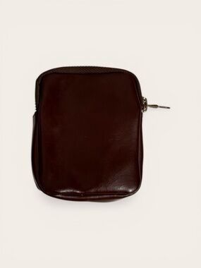 Two Unisex Brown Leather Zip Pouches